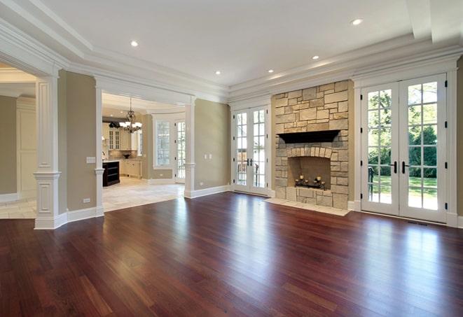 contemporary living room with sleek wood flooring